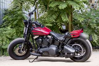 Harley-Davidson 1450 Heritage Springer — Fiancata sinistra su ghiaia, moto intera, vegetazione alle spalle.