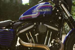 Harley-Davidson 883 Iron — Fiancata destra centrale: serbatoio, motore, collettori, forcella.